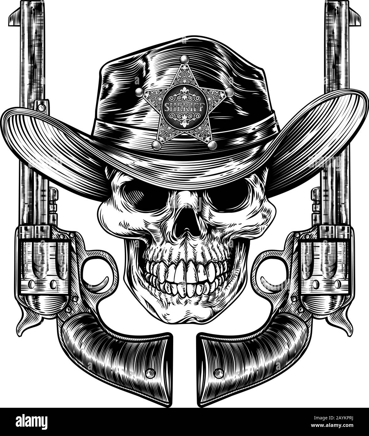 Sheriff Cowboy Skull and Pistols Stock Vector