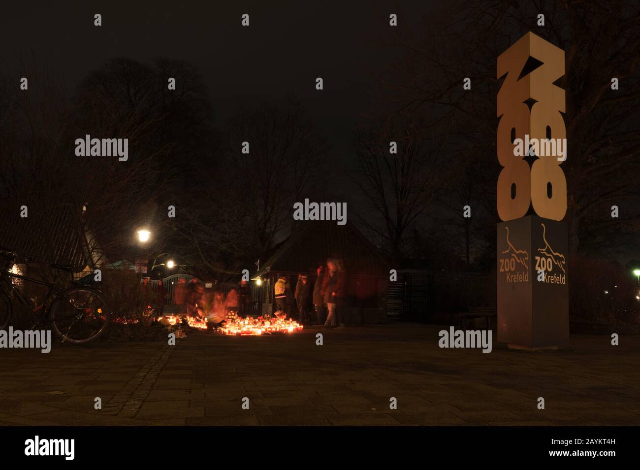 Krefeld, Germany January 5th 2020: First official mourning gathering after part of the zoo burned down on new year Stock Photo