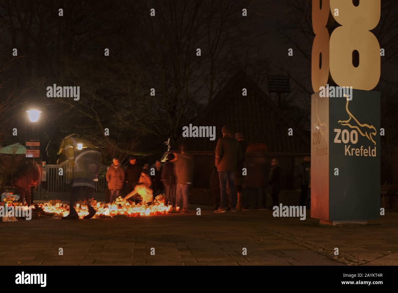 Krefeld, Germany January 5th 2020: First official mourning gathering after part of the zoo burned down on new year Stock Photo