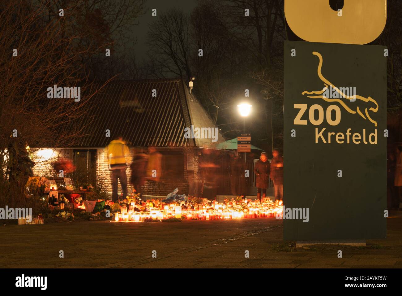 Krefeld, Germany January 5th 2020: First official mourning gathering after part of the zoo burned down on new year Stock Photo