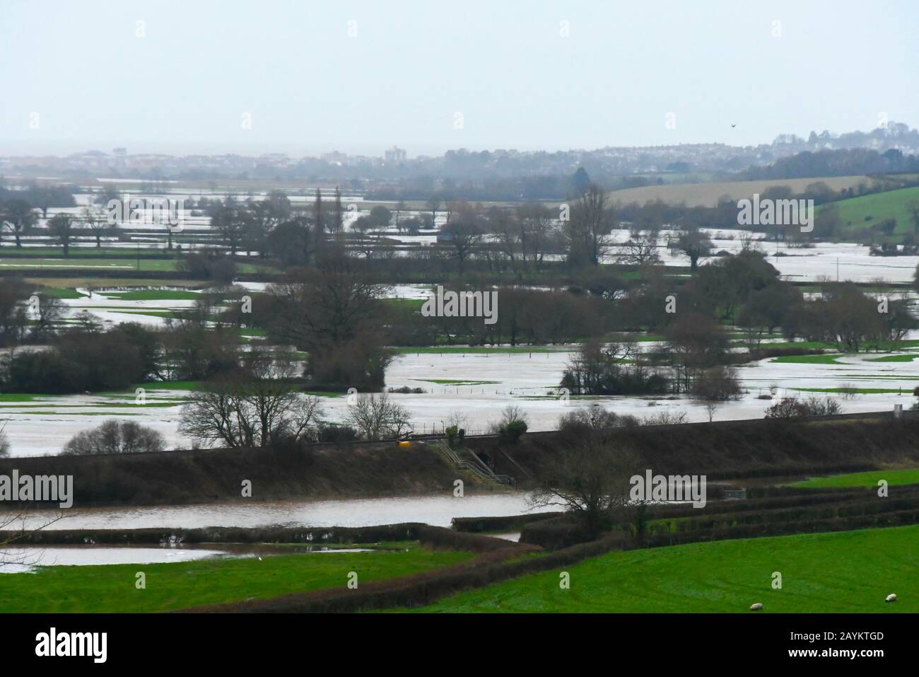 Axminster, Devon, UK. 16th February 2020. UK Weather. View of the River