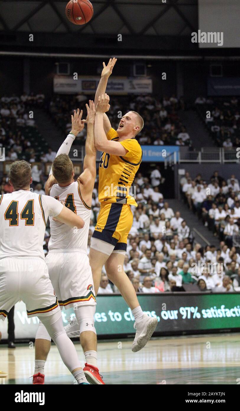 February 15, 2020 - UC Irvine Anteaters forward Collin Welp (40) lobs a shot during a game between the UC Irvine Anteaters and the Hawaii Rainbow Warriors at the Stan Sheriff Center in Honolulu, HI - Michael Sullivan/CSM Stock Photo