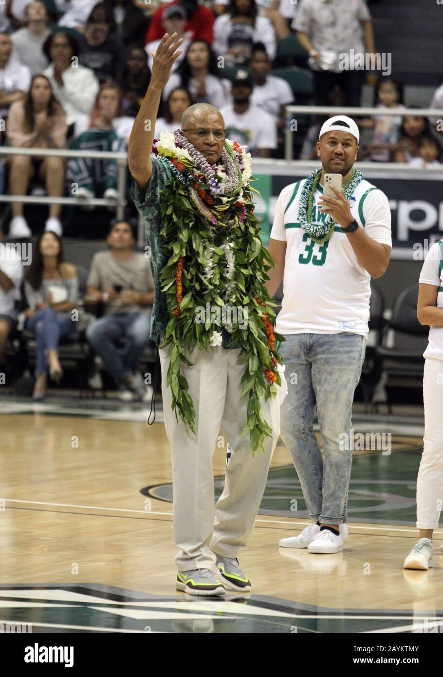 February 15, 2020 - University of Hawaii legend Bob Nash was honored at halftime, having his number 33 jersey retired during a game between the UC Irvine Anteaters and the Hawaii Rainbow Warriors at the Stan Sheriff Center in Honolulu, HI - Michael Sullivan/CSM Stock Photo