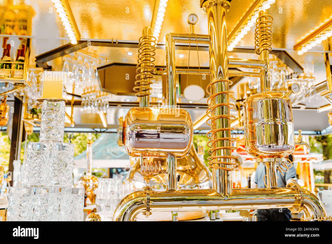 brewing beer in the craft microbrewery at bar counter Stock Photo - Alamy