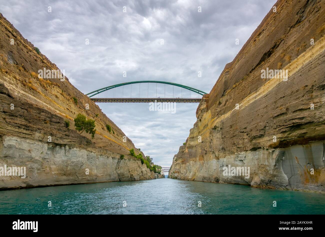 Greece. Old Corinth Canal. Overcast weather. Several bridges Stock Photo