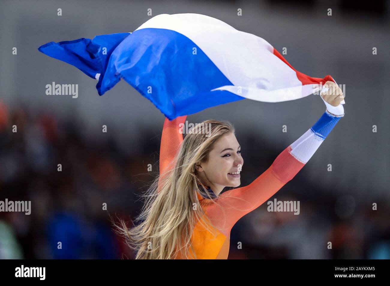 Salt Lake City, USA. 15th Feb, 2020. The Netherlands' Jutta Leerdam celebrates after the Women's Salt Lake City, USA. 15th Feb, 2020. The Netherlands' Jutta Leerdam celebrates after the Women's
