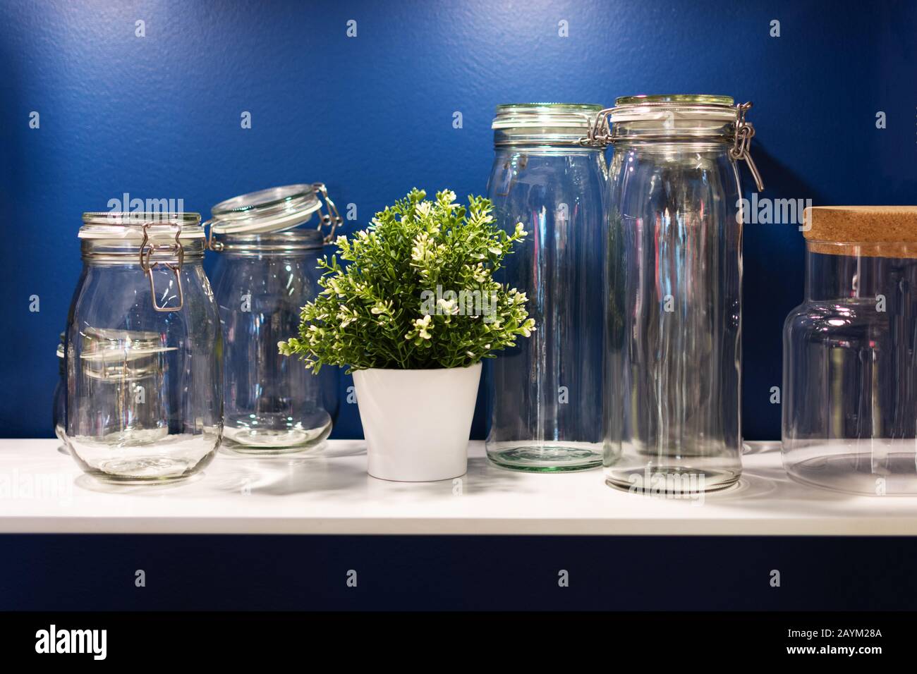 Set of glass jars for storage of cooking ingredients. Zero waste