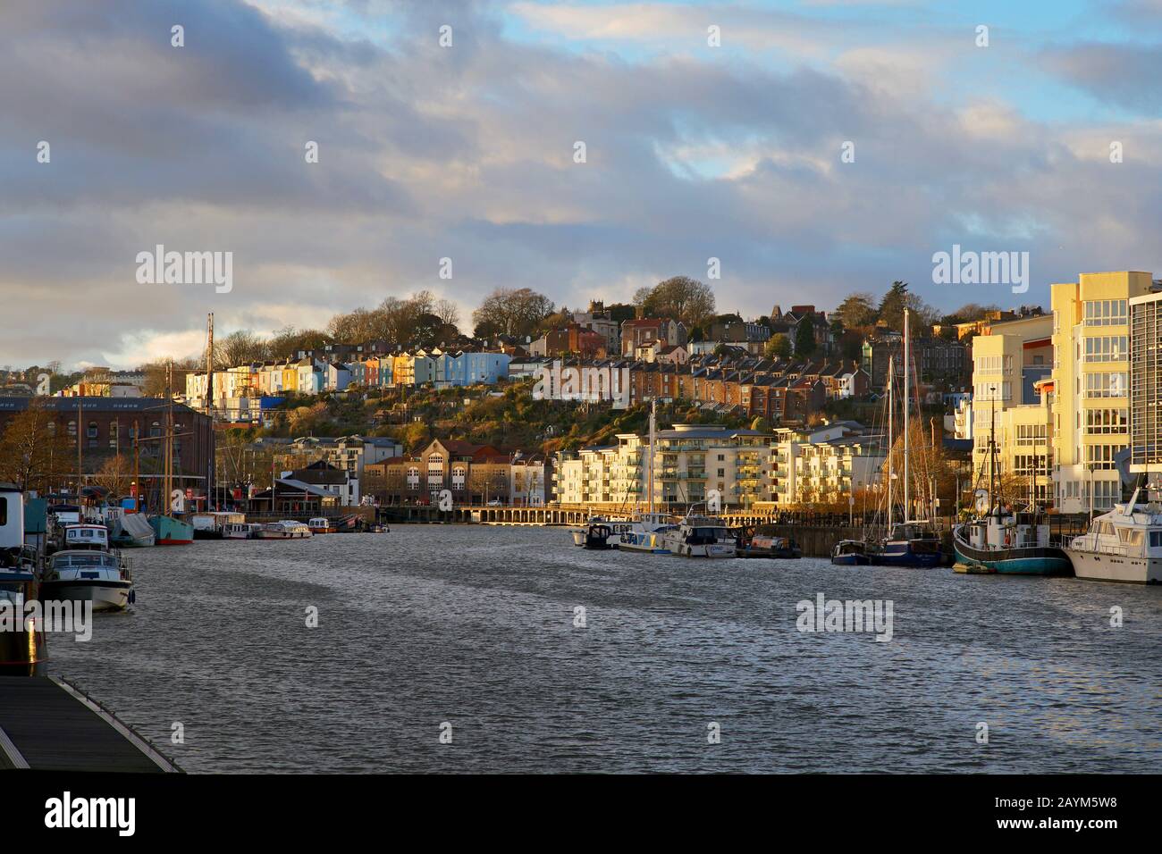 View of Bristol Docks basin and floating harbour which adjoins the city centre, Bristol England. Stock Photo
