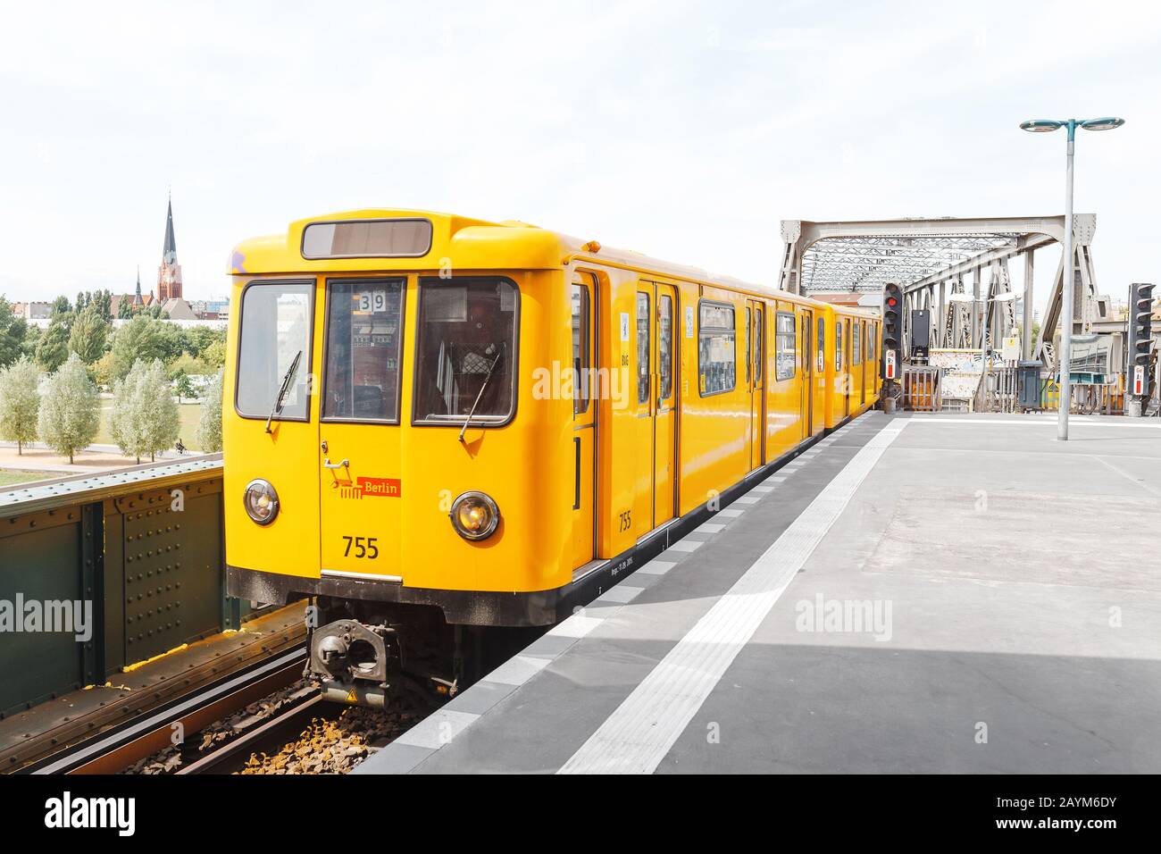 BERLIN, GERMANY - 19 MAY 2018: U-bahn metro station with arriving train Stock Photo