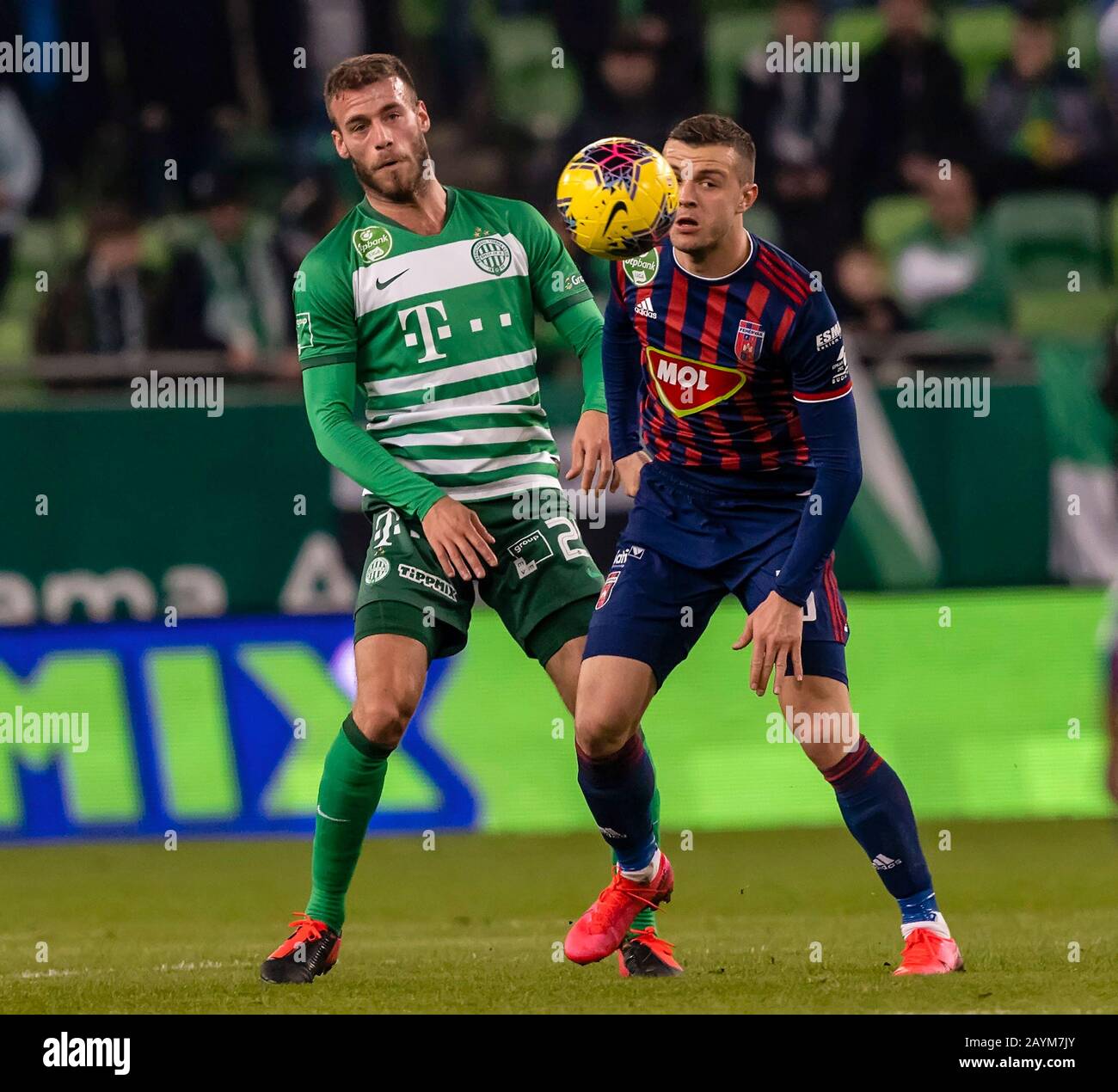 BUDAPEST, HUNGARY - FEBRUARY 15: (l-r) Miha Blazic of Ferencvarosi