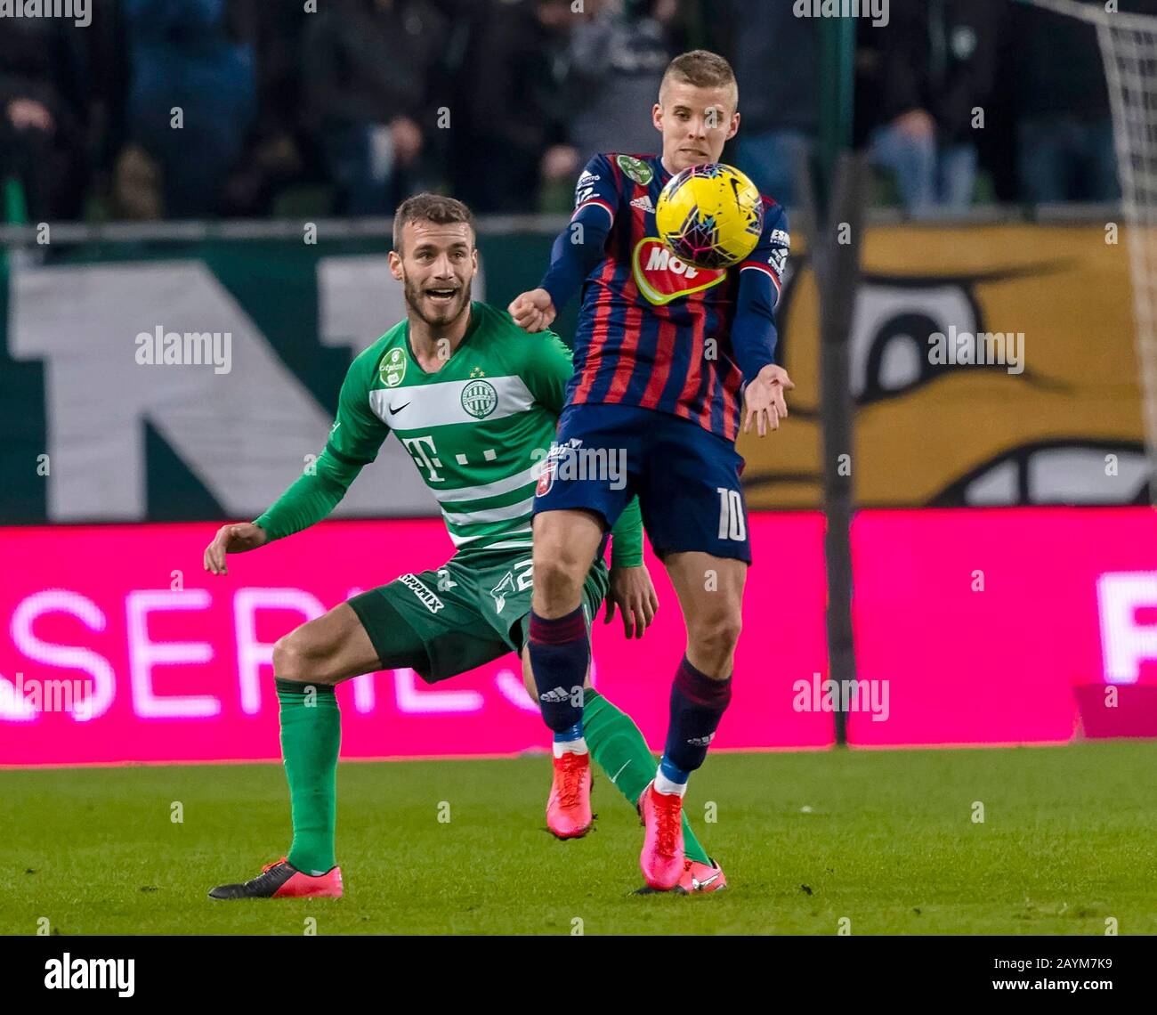 BUDAPEST, HUNGARY - FEBRUARY 15: (l-r) Miha Blazic of Ferencvarosi