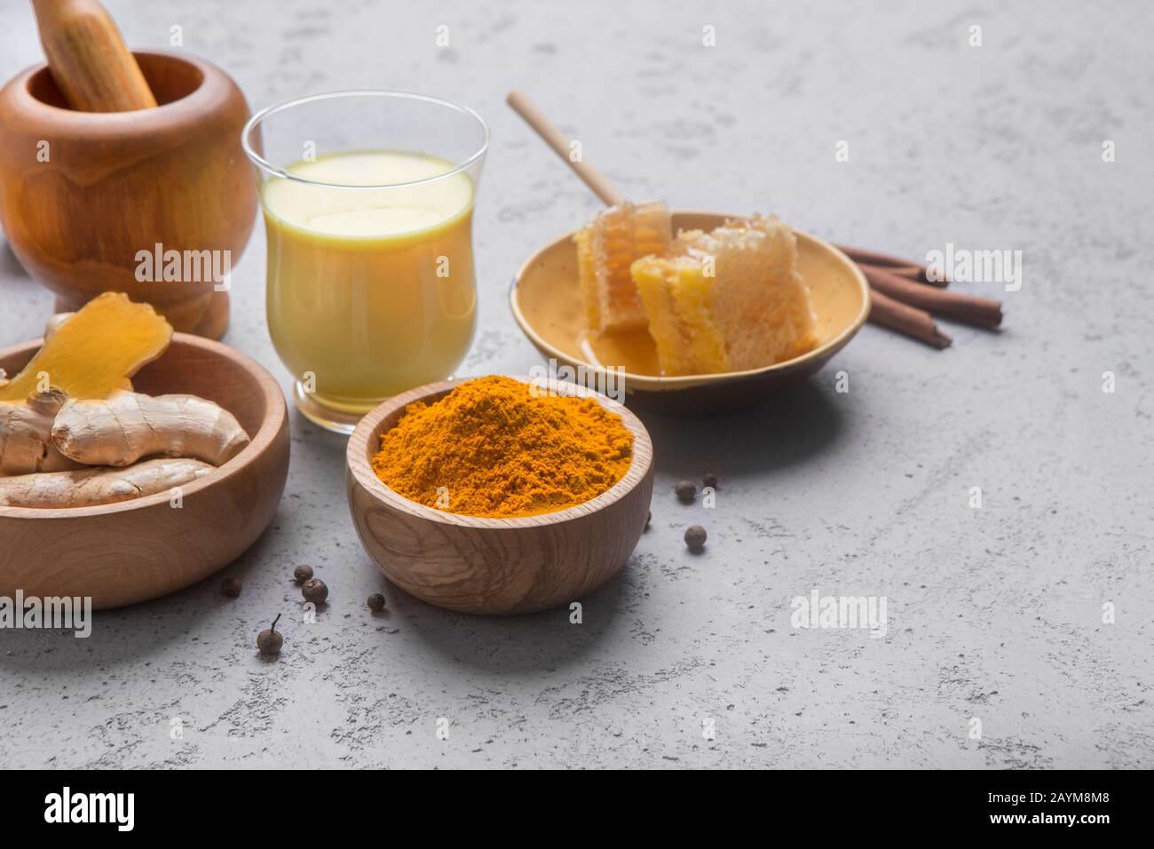 Healthy drink golden turmeric milk in glass cup Stock Photo Alamy