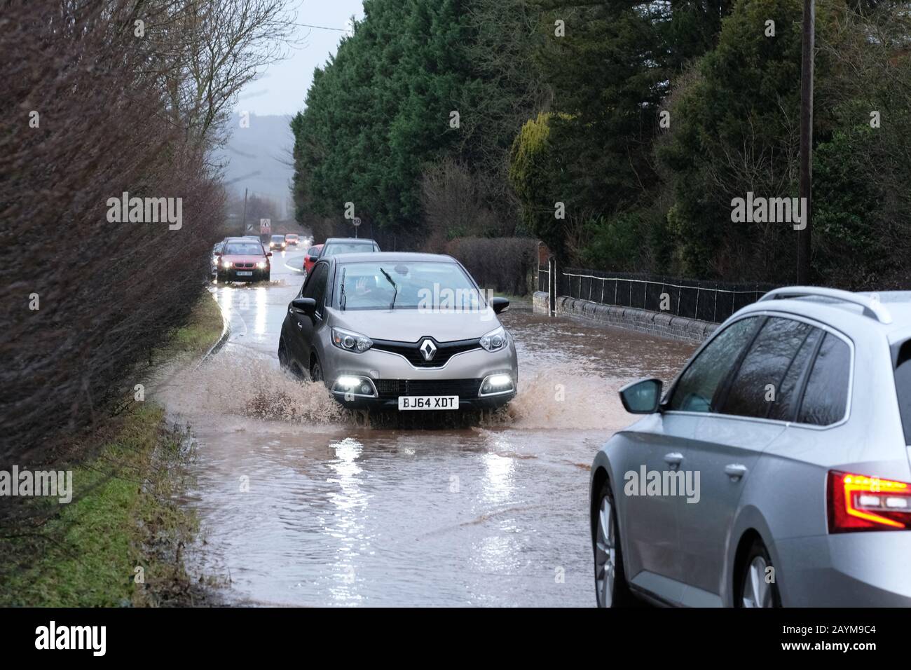 A49 road, Moreton on Lugg, Herefordshire, UK - Sunday 16th February 2020 heavy overnight rain has brought flooding to the A49 between Hereford and Leominster, the only main trunk road through the county, at Moreton on Lugg just north of Hereford city. Photo Steven May / Alamy Live News Stock Photo