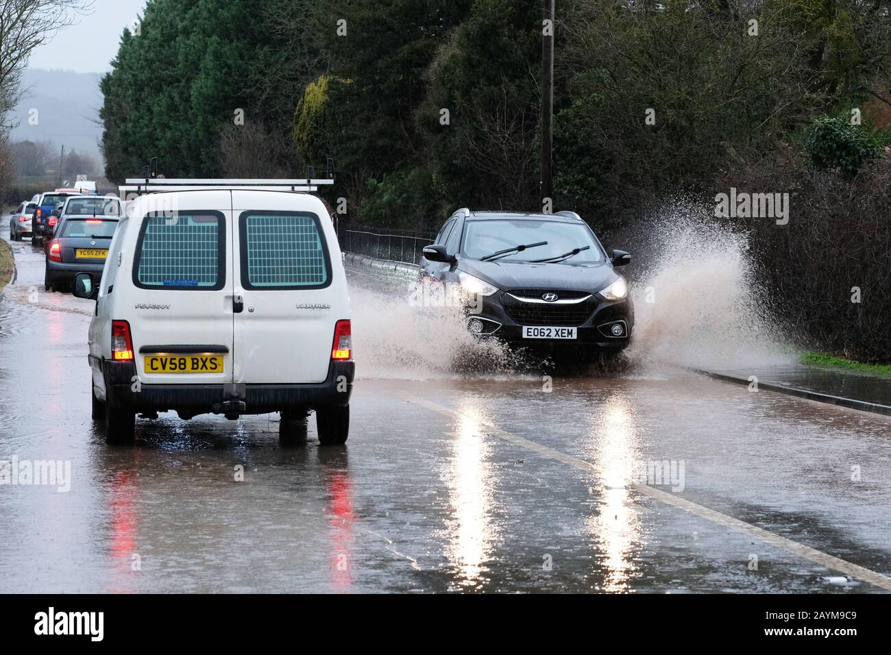 A49 road, Moreton on Lugg, Herefordshire, UK - Sunday 16th February 2020 heavy overnight rain has brought flooding to the A49 between Hereford and Leominster, the only main trunk road through the county, at Moreton on Lugg just north of Hereford city. Photo Steven May / Alamy Live News Stock Photo