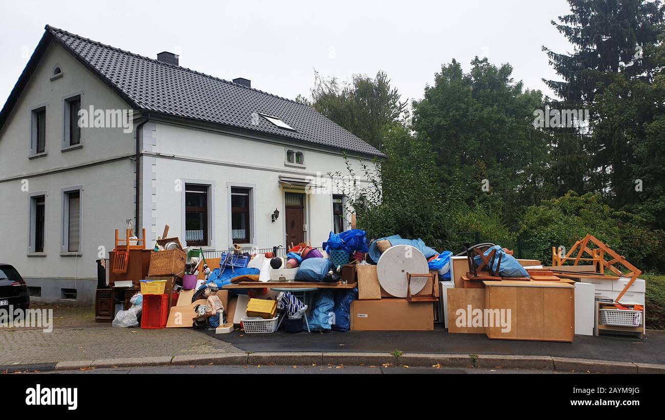large heap of bulky waste at a house, Germany, North Rhine-Westphalia Stock Photo