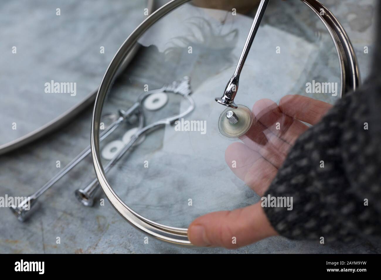 selfmade birdhouse made of cooking tops, Germany Stock Photo