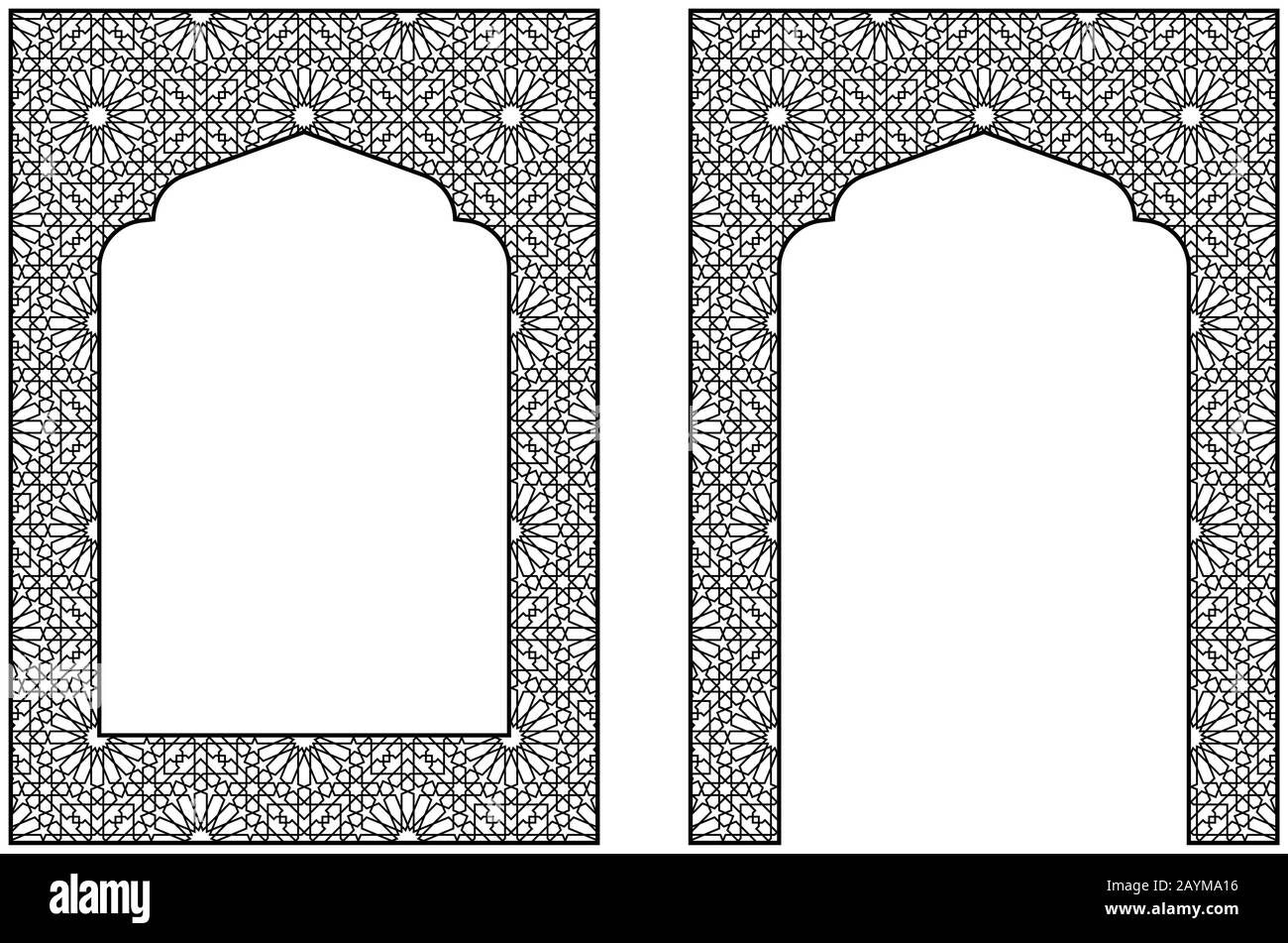 Rectangular frame of the Arabic pattern with proportion A4.Two elements.Black color. Stock Vector