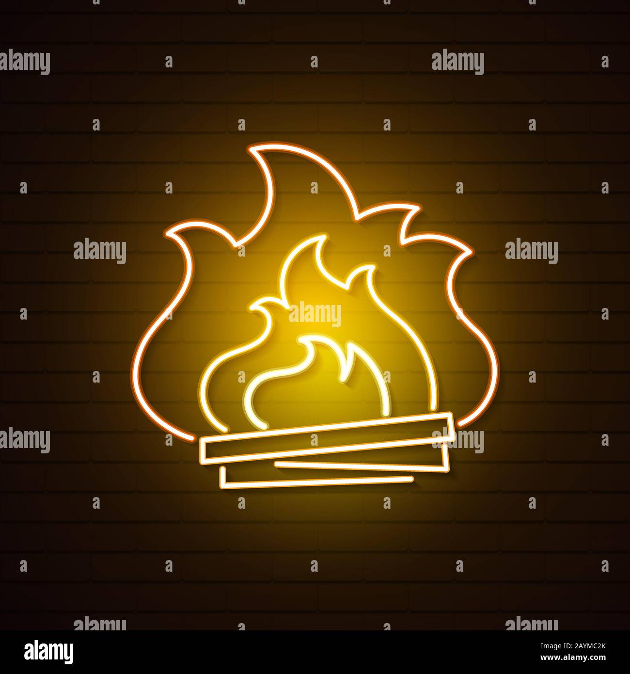Neon bonfire illustration on a brick background Stock Vector