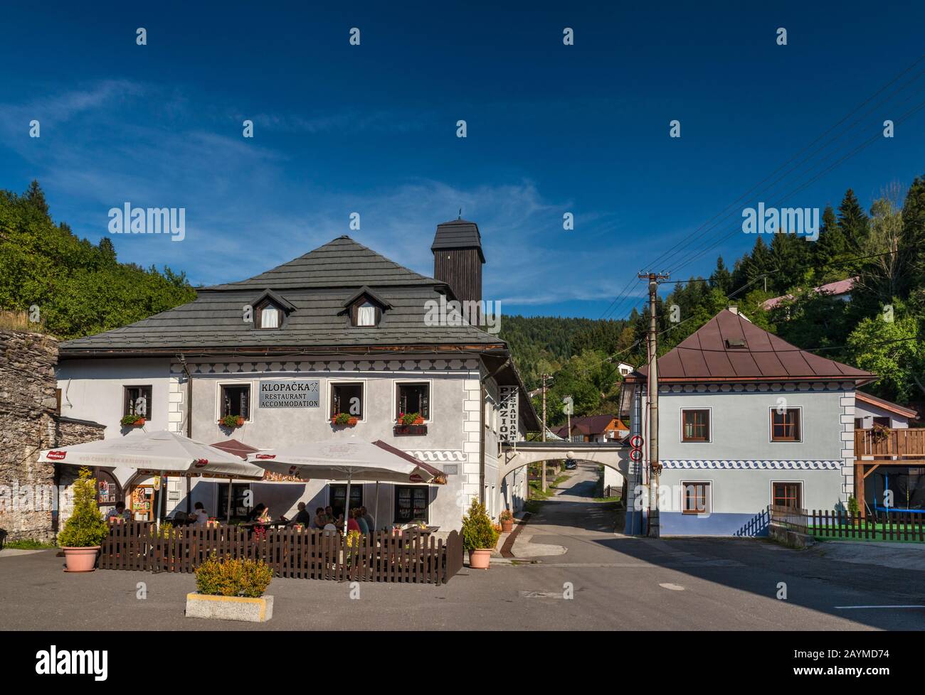 Klopacka Hotel at former mine office building in Spania Dolina, Banska Bystrica Region, Slovakia, Central Europe Stock Photo