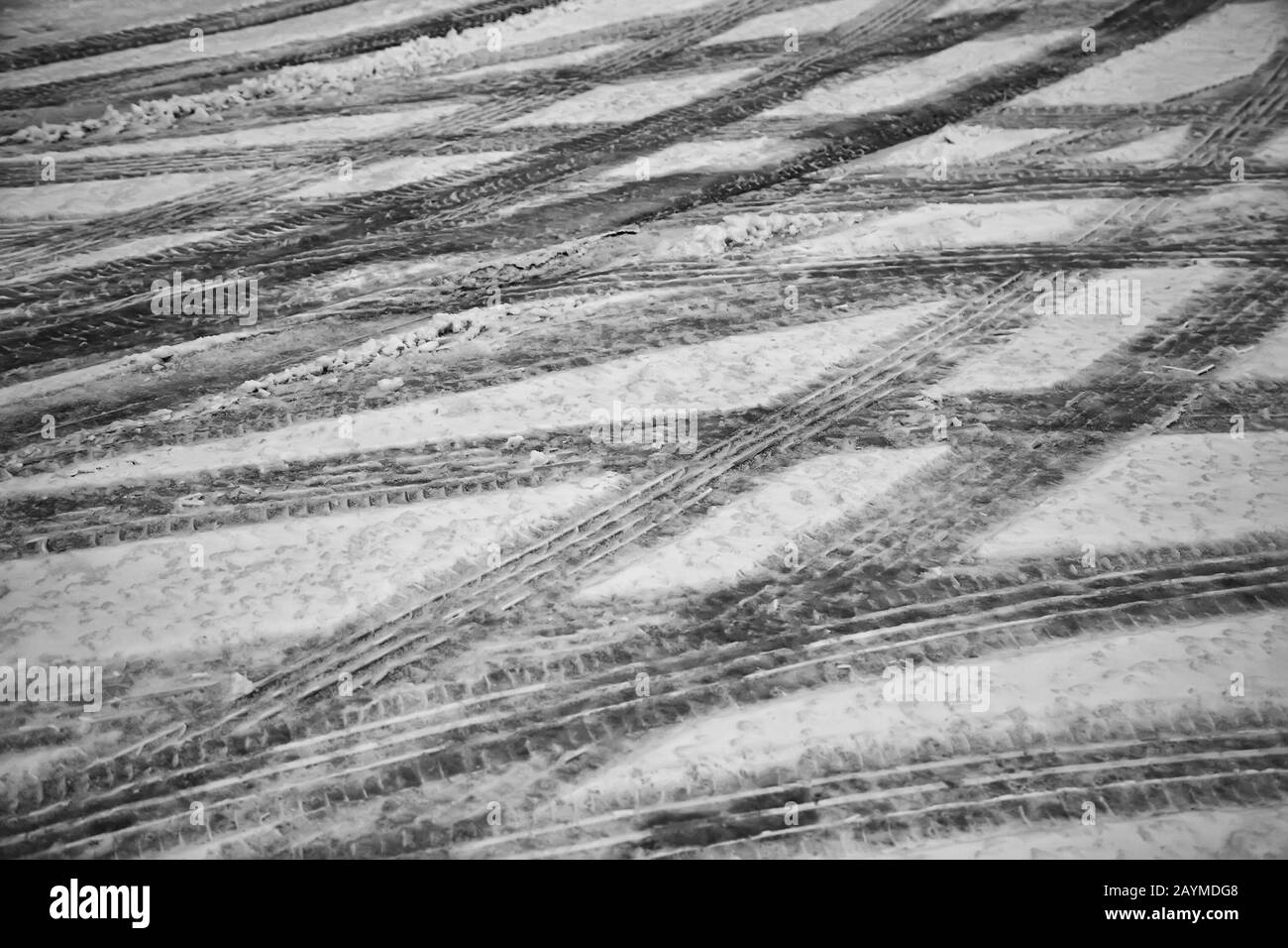 Ice and snow on the road, December and danger, travel Stock Photo