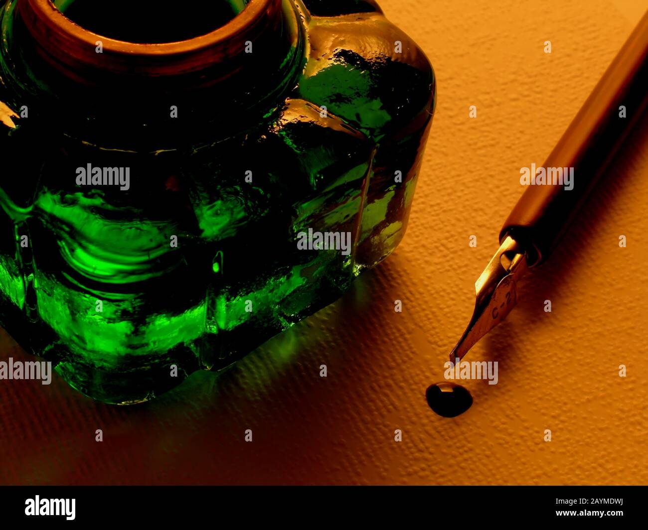 Photo of old ink well with calligraphy writing pen Stock Photo Alamy