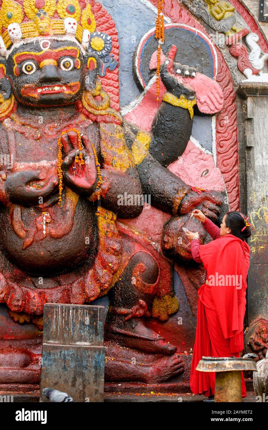 Durga statue in a Durbar square in Kathmandu Stock Photo