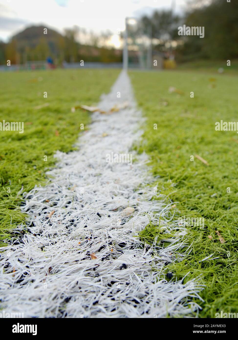 PVC Grass used on sports fields for soccer and football. Closedup of