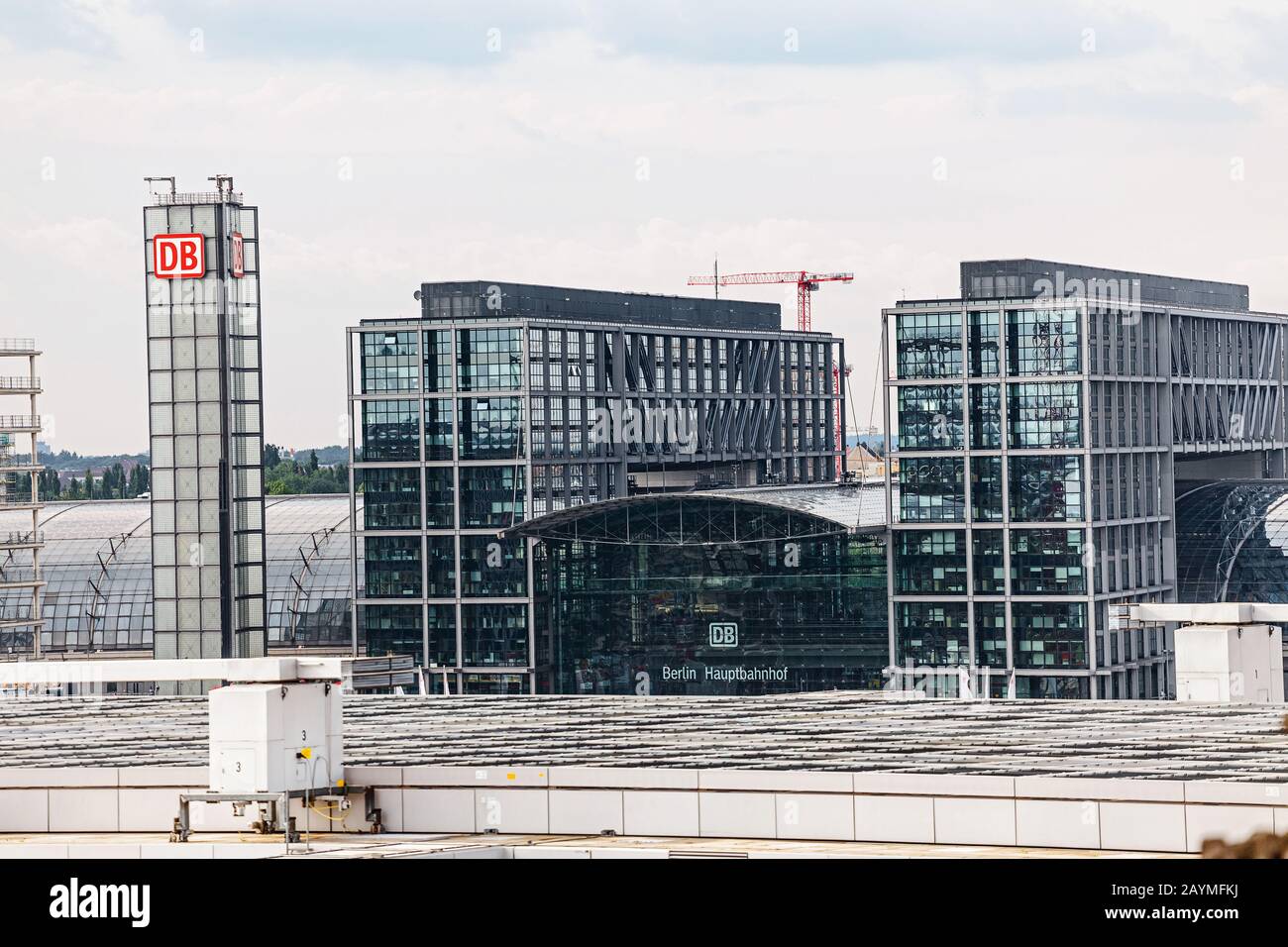 16 MAY 2018, BERLIN, GERMANY: Berlin Hauptbahnhof, the central main railway station of Berlin view from Bundestag Stock Photo