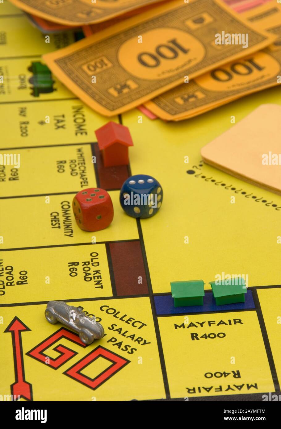 Monopoly board game - concept, business, personal finance, finance, home loan. Stock Photo