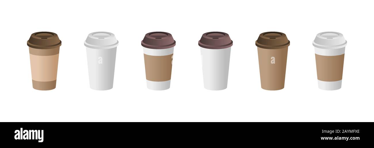 Paper coffee cup mockups set. Empty coffee to go plastic cup collection