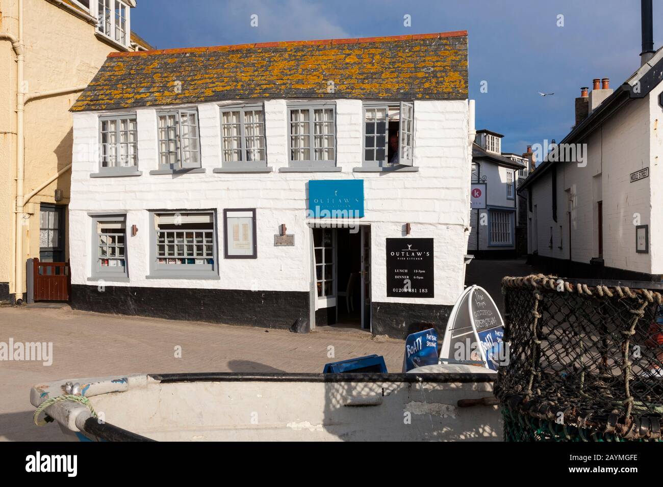 Outlaw's Fish Kitchen, owned by celebrity chef Nathan Outlaw, in Port Isaac, Cornwall, England, U.K. Stock Photo
