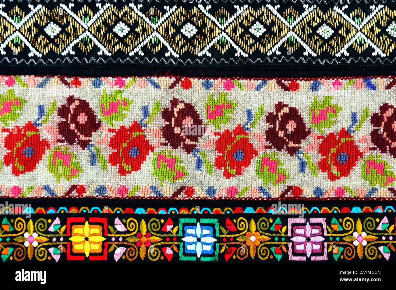 old Ukrainian embroidery in ornaments and patterns embroidered on a
