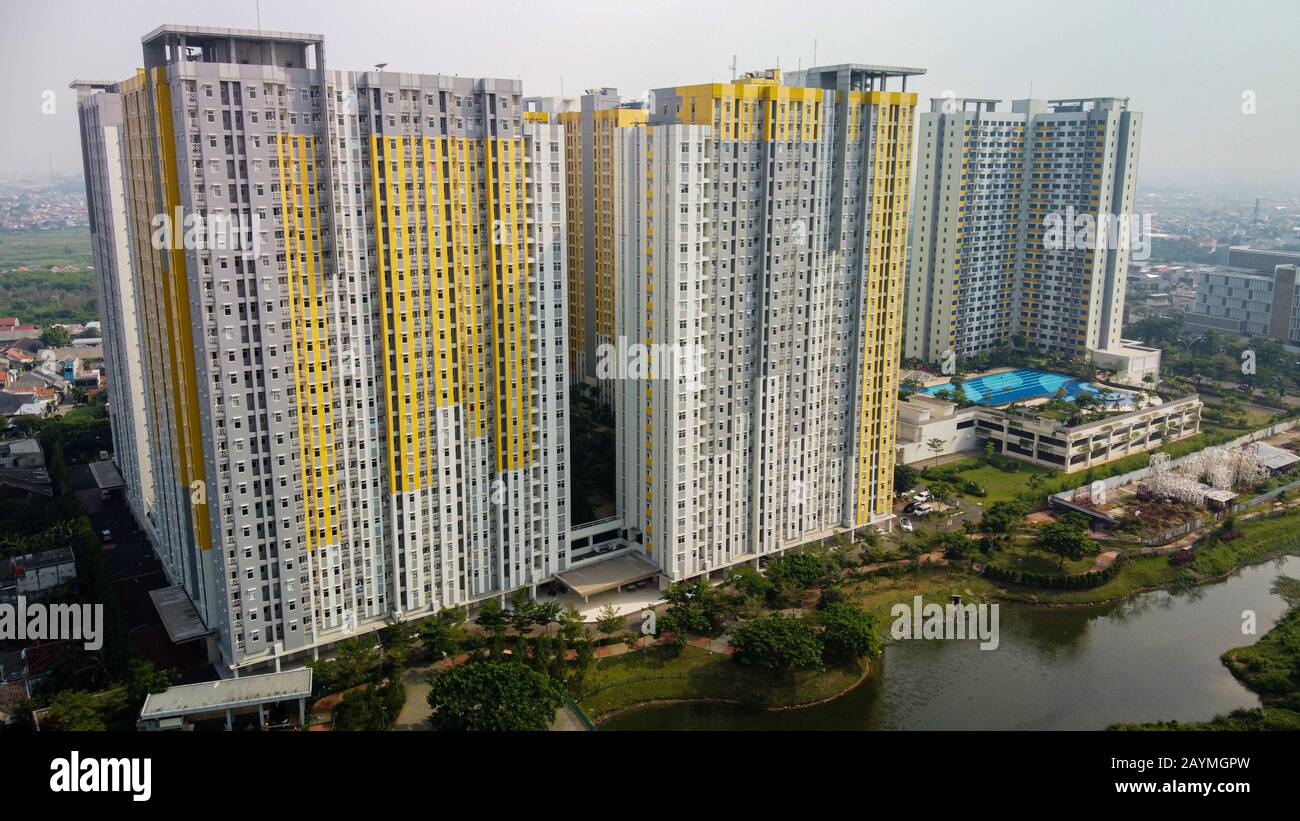 Aerial View or Drone Shot. Beautiful Modern apartment building central