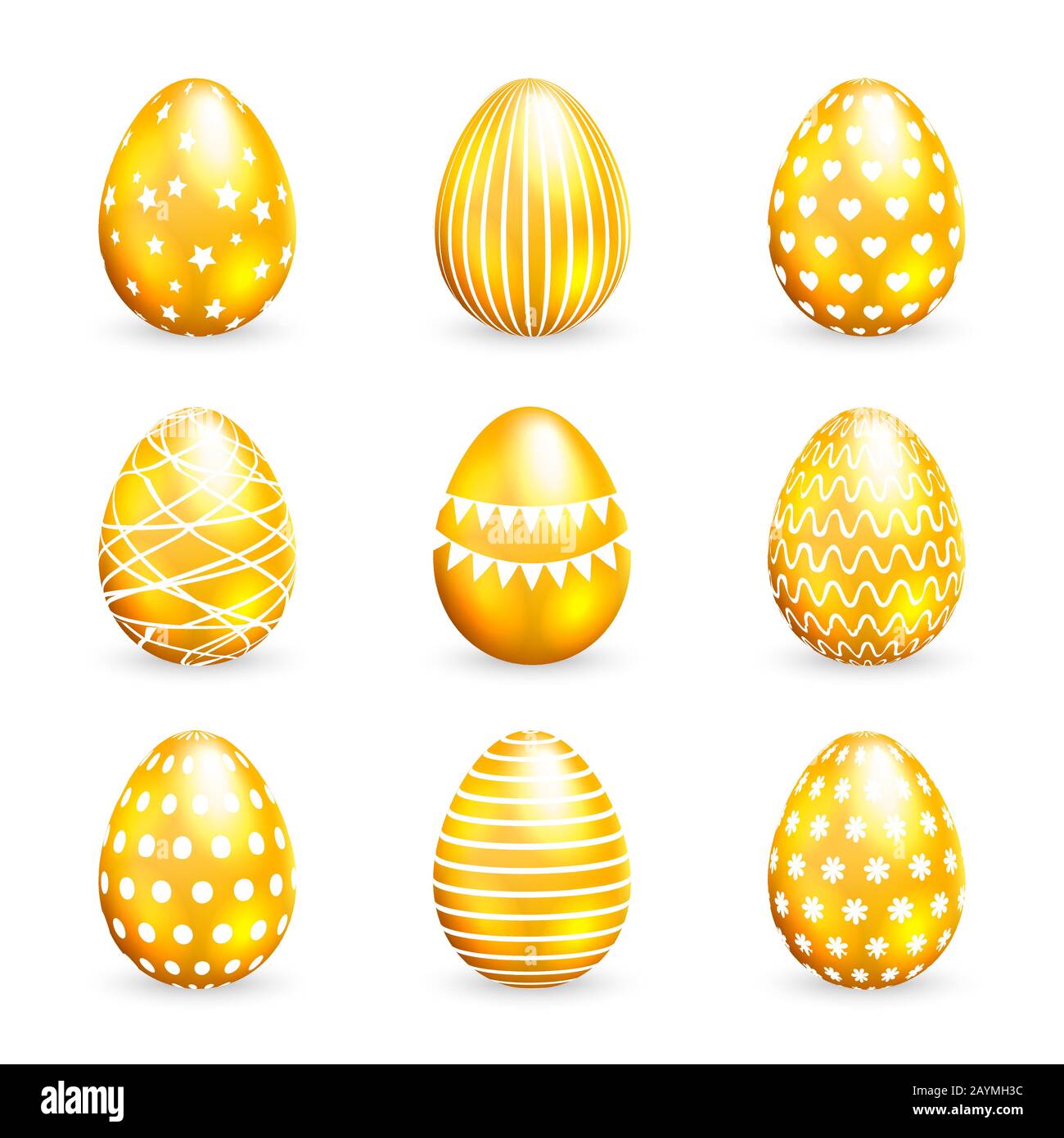 Golden easter eggs set on white background. Vector illustration Stock Vector