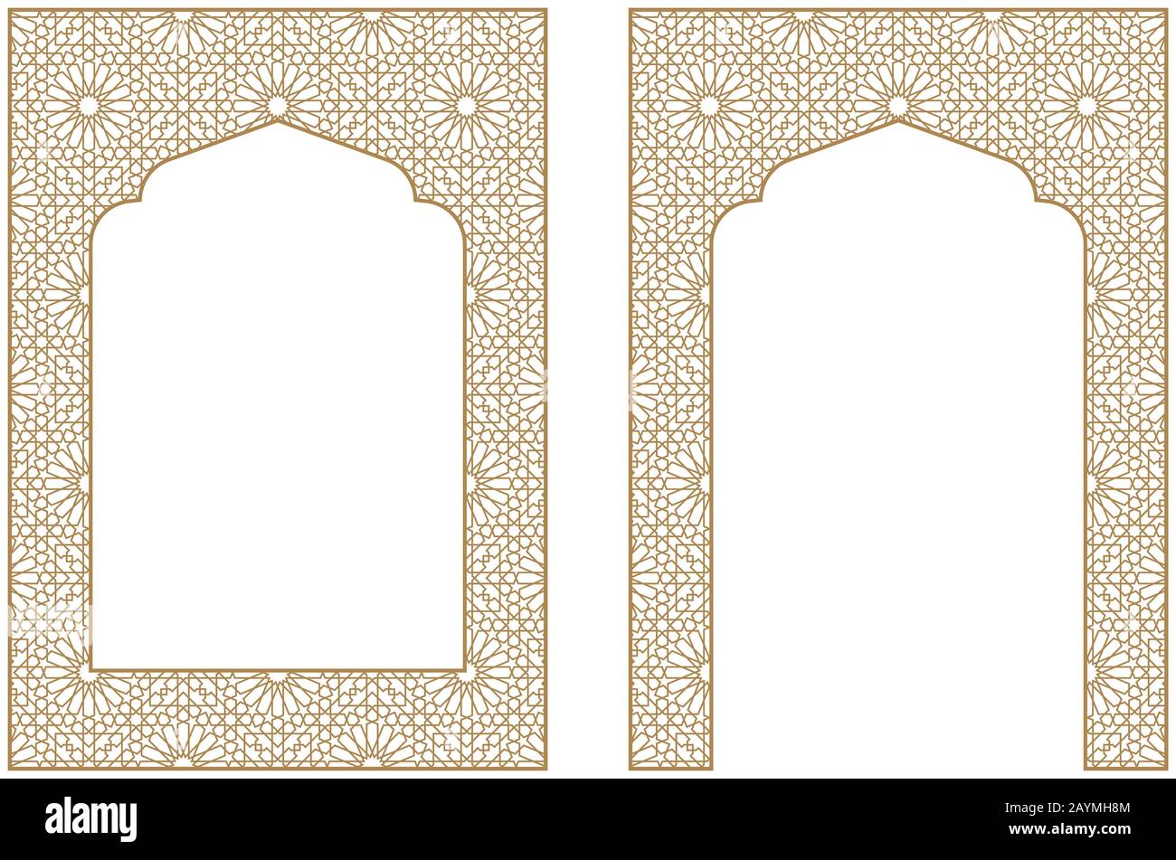 Rectangular frame of the Arabic pattern with proportion A4.Two elements.Brown color. Stock Vector