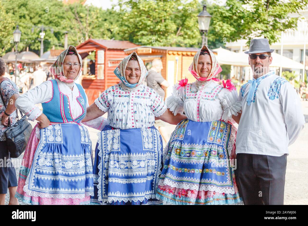 12 MAY 2018, SLOVAKIA, BRATISLAVA: People dressed in national Slovak and  Eastern European costumes take part in the folklore festival in Bratislava  Stock Photo - Alamy