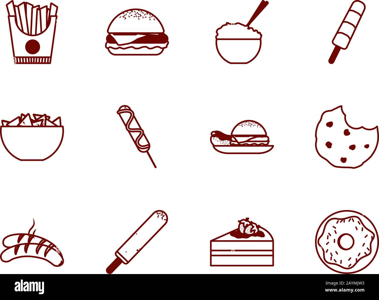 Line style icon set design, Eat fast food restaurant menu dinner lunch ...
