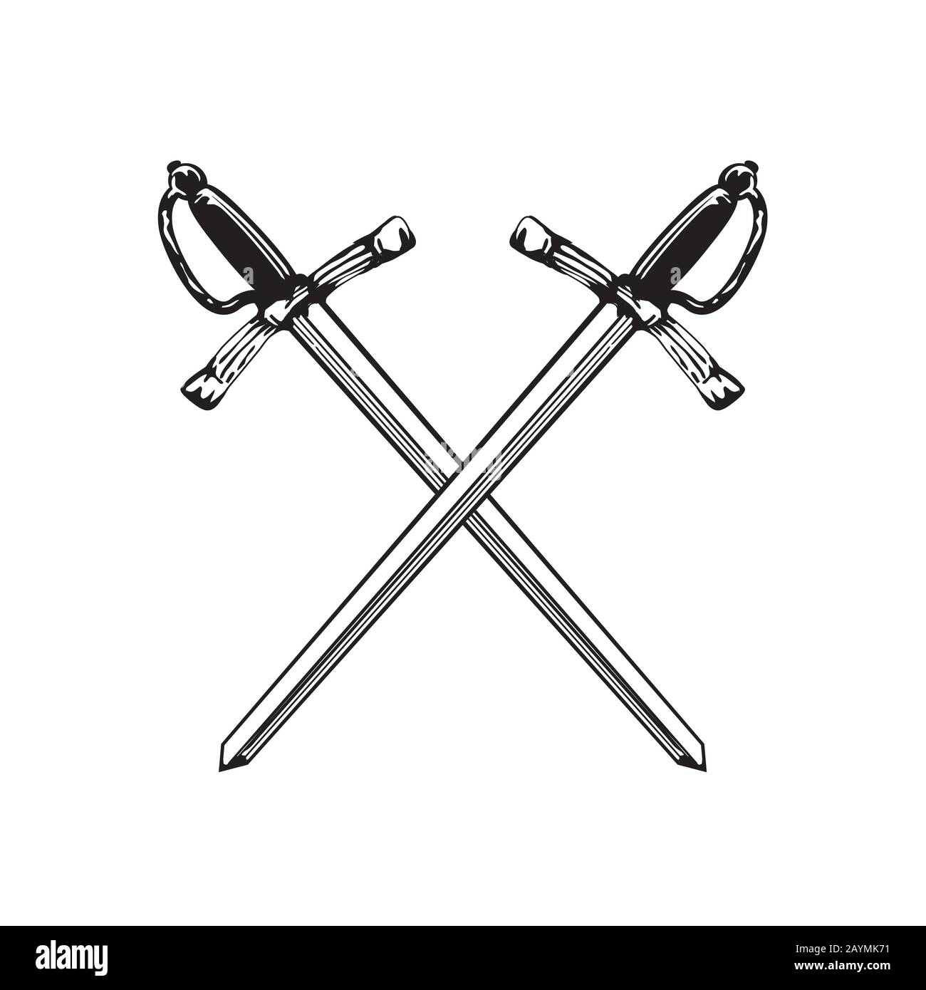 Two crossed swords colored outline icon Royalty Free Vector