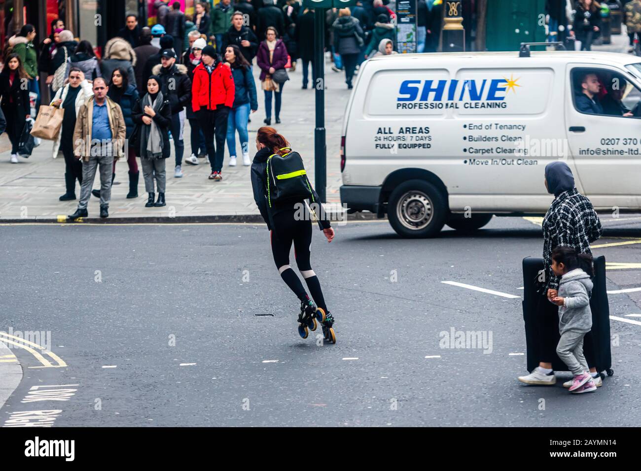 London, England, UK January 2, 2020 women in roller skates at the