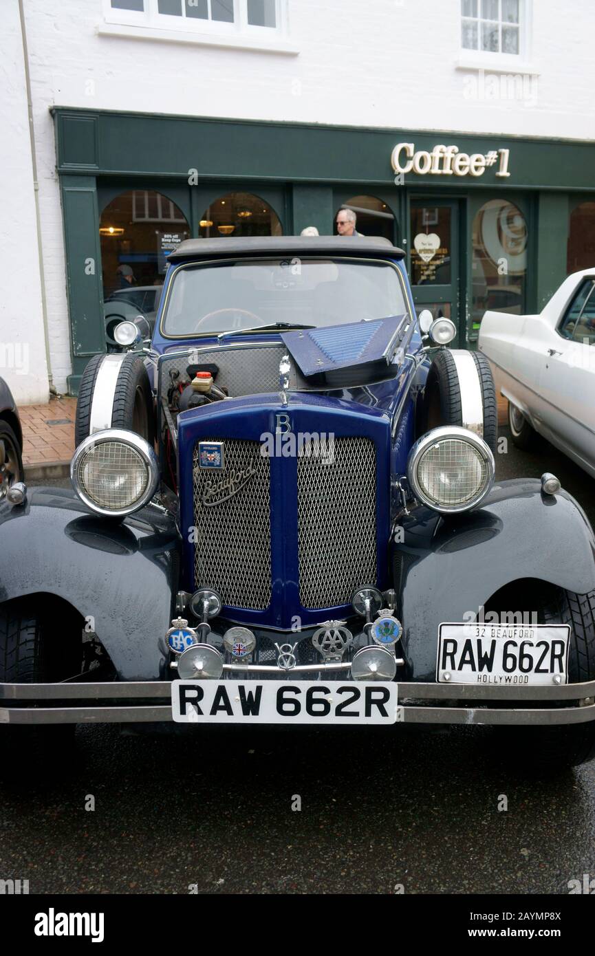 Beauford Car on Display at the Rallye Monte-Carlo Historique Passage Control in Banbury, Oxfordshire. Stock Photo