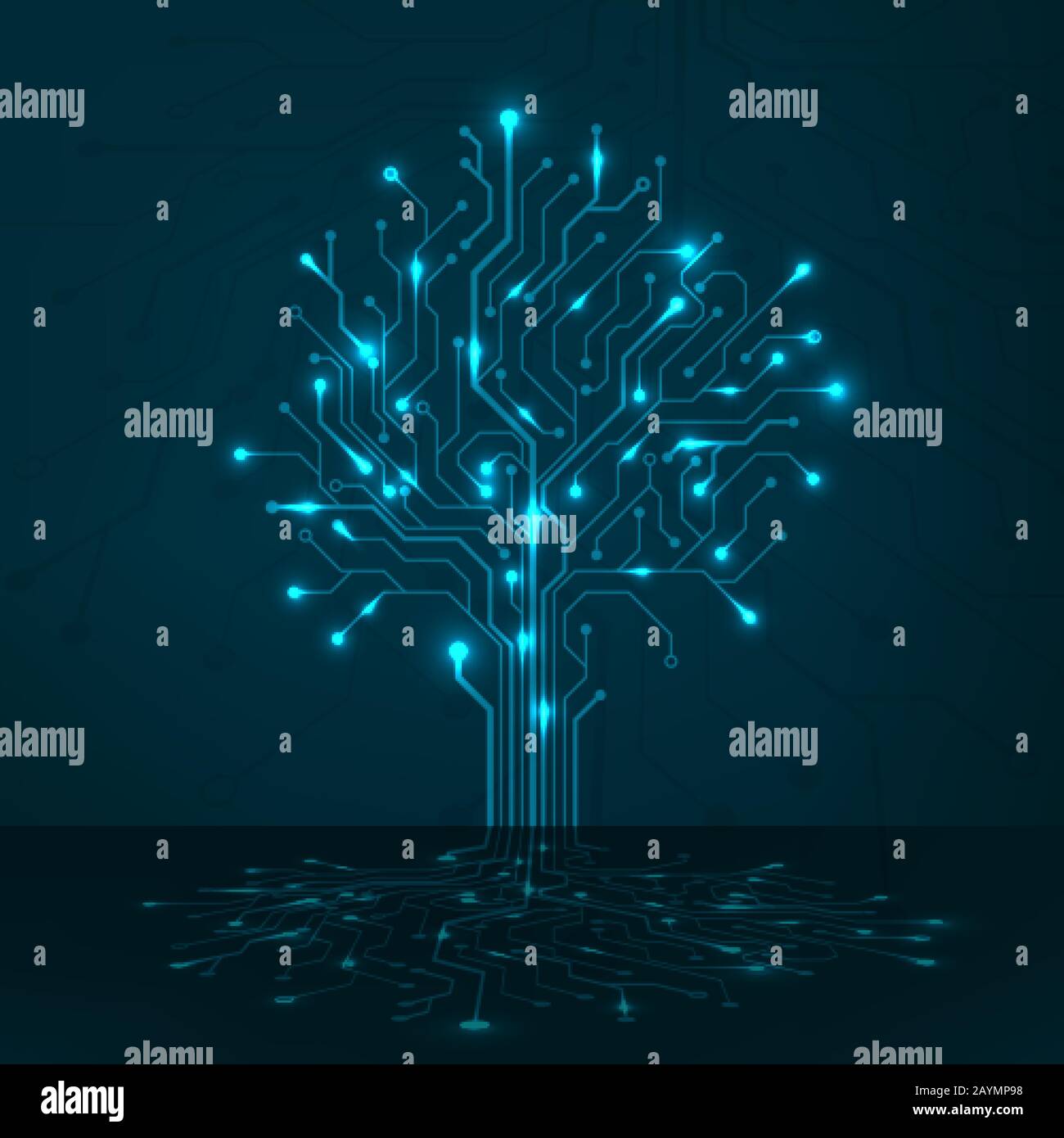 Circuit tree on blue background. Science and technology concept