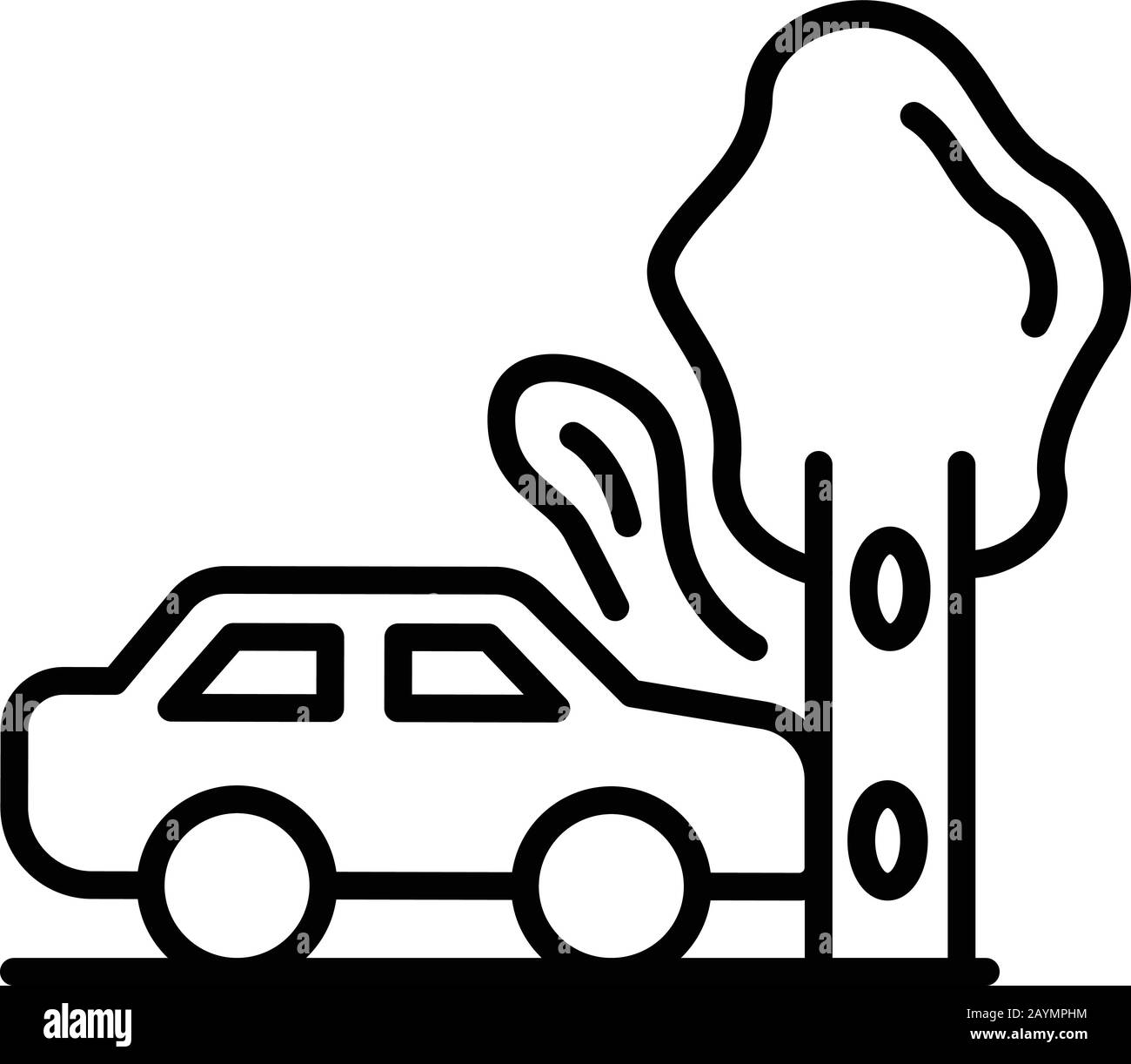 Tree car accident icon, outline style Stock Vector