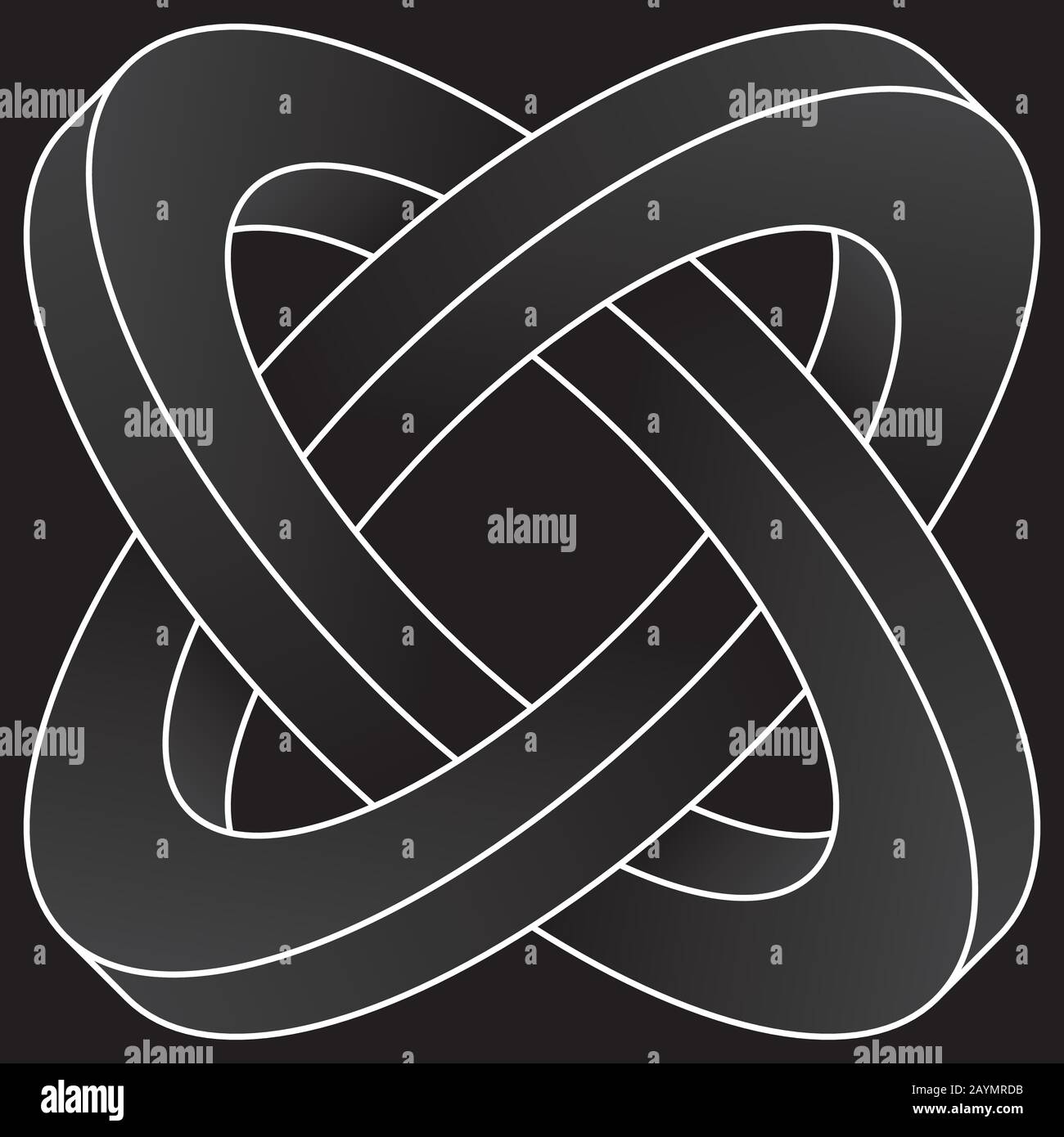 Impossible two circles icon. White vector optical illusion shape on black background. Stock Vector