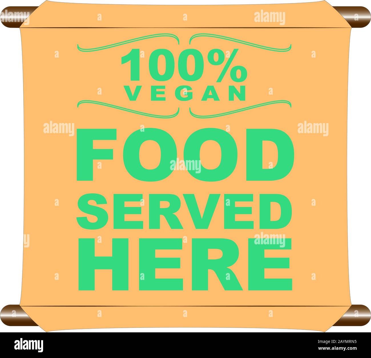 100% Vegan food served here vector sign Stock Photo