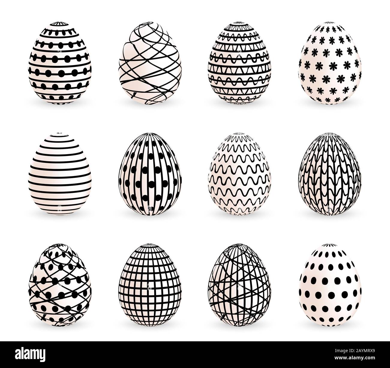 Modern painted Easter eggs set on white background. Vector illustration Stock Vector