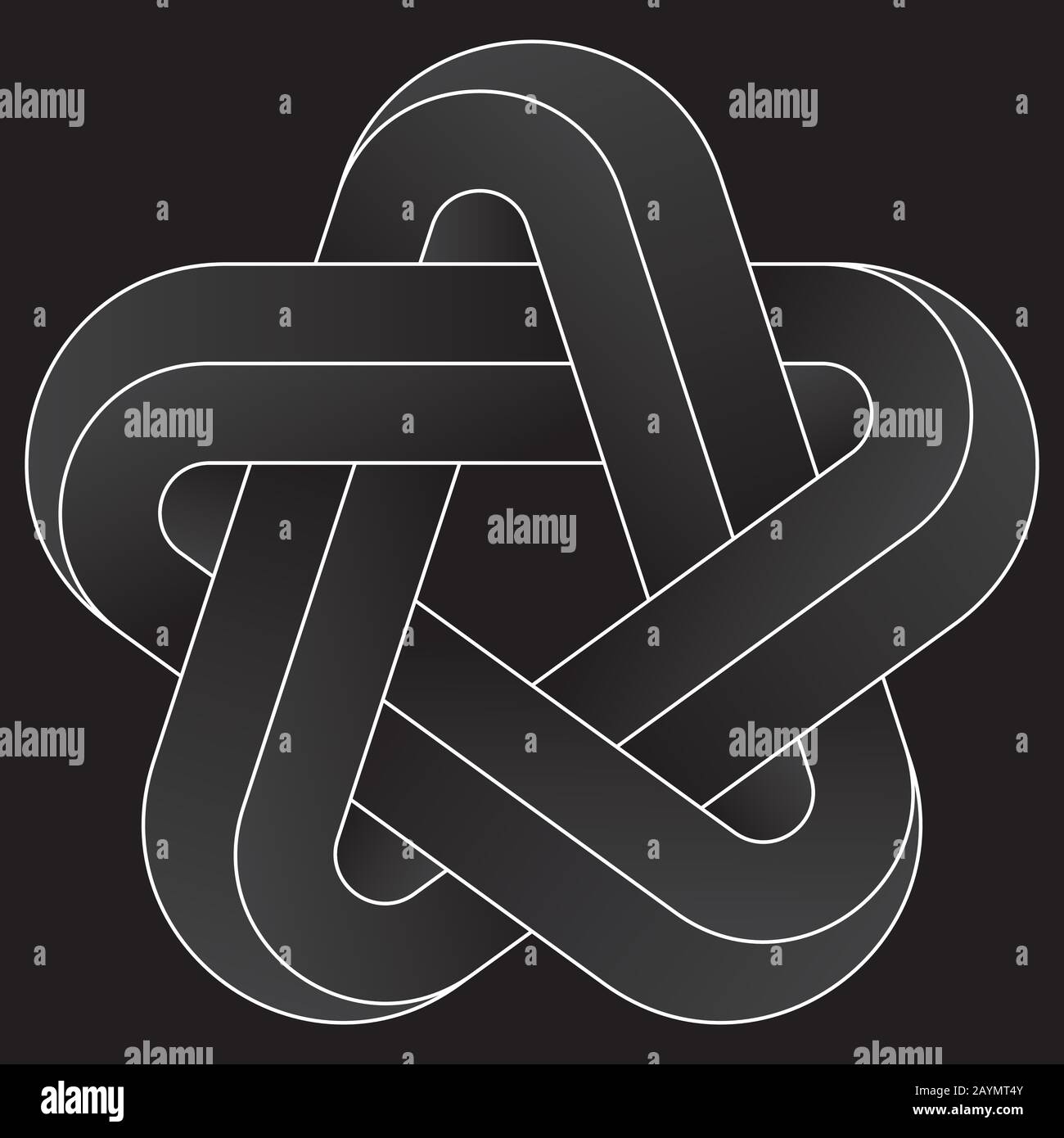 Impossible pentagram icon. White vector optical illusion shape on black background. Stock Vector