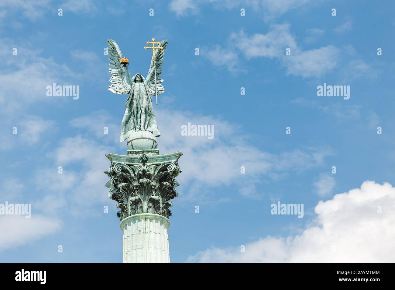 A closeup of statues and monuments of Hungarian historical figures on