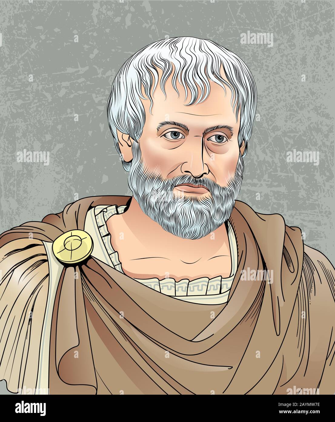 Aristotle vector portrait in line art. He was an ancient Greek philosopher, scientist and author. Stock Vector