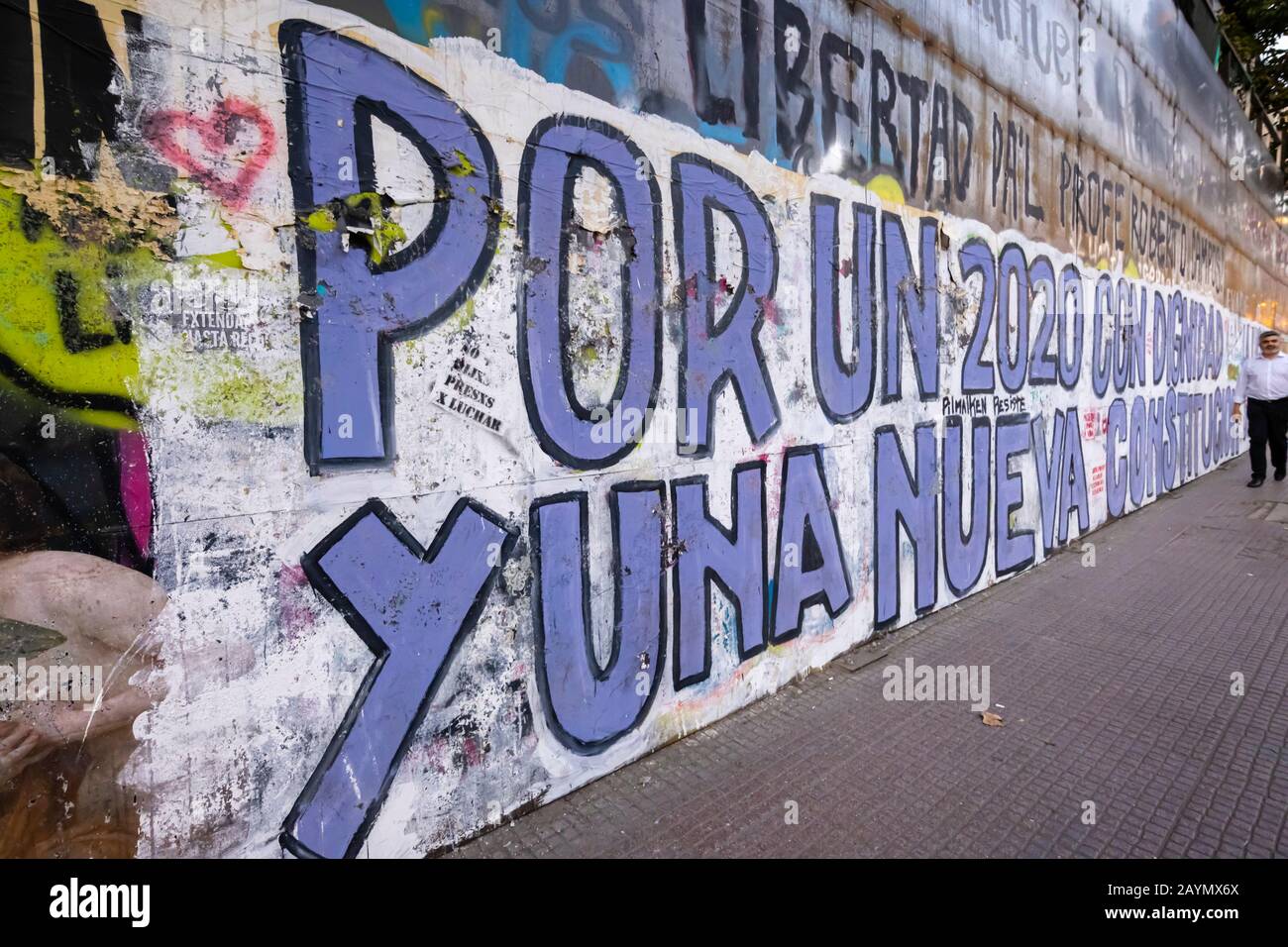 Graffiti on a wall from the political unrest and protests in Lastarria, Central Santiago, Metropolitan Region, capital city of Chile, South America Stock Photo