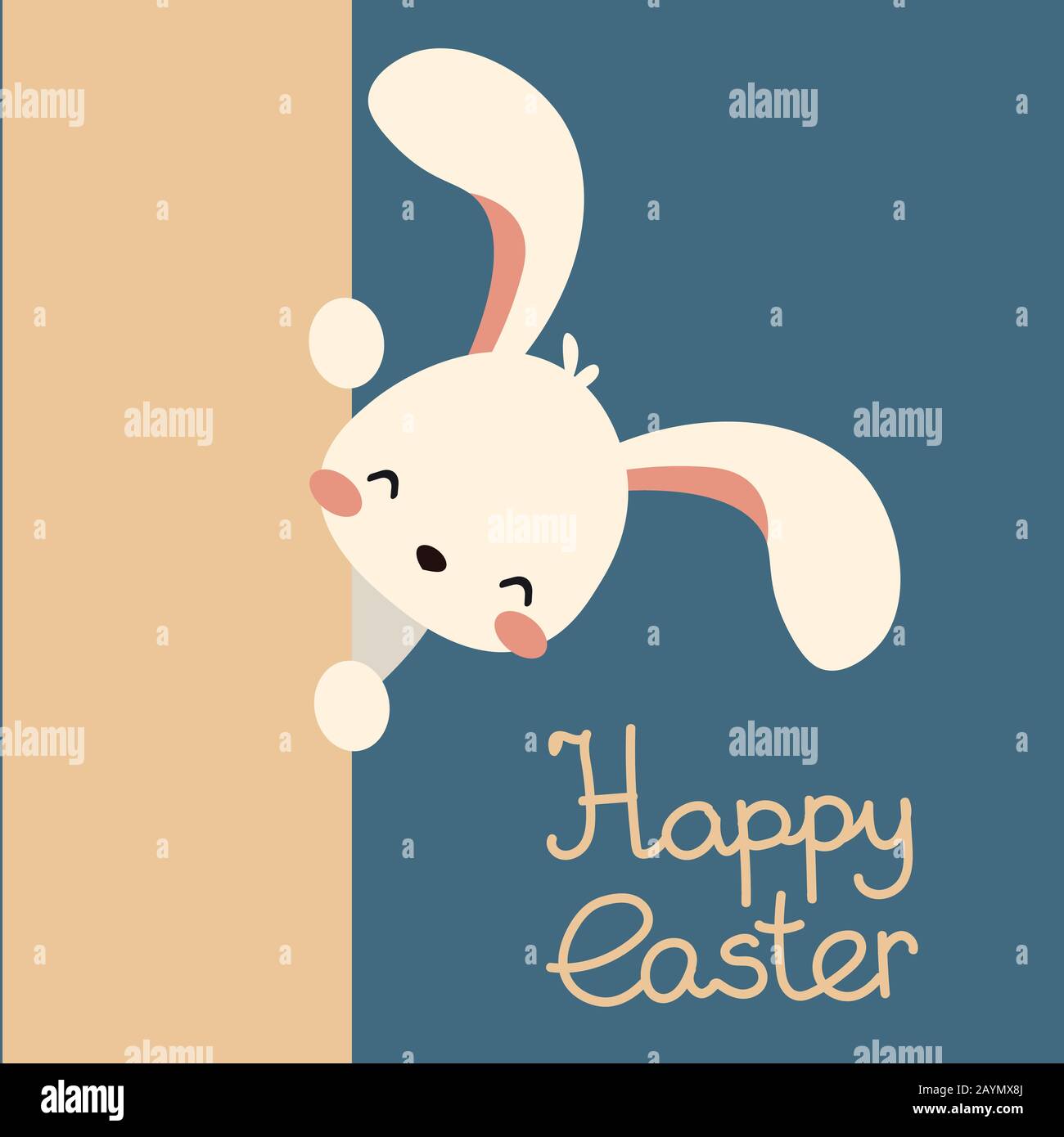 Vector easter bunny, rabbit peek out. Lettering Stock Vector